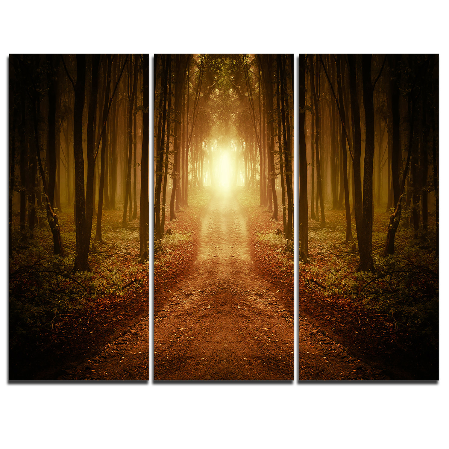 Designart Road In Symmetrical Forest 3 Piece Graphic Art On Wrapped Canvas Set Wayfair