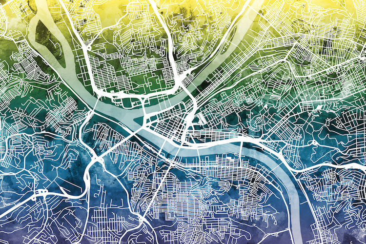 East Urban Home Color Gradient Urban Street Map Series Pittsburgh Pennsylvania Usa Graphic Art On Wrapped Canvas Wayfair