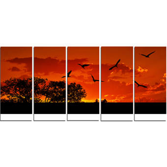 Designart African Landscape With Warm Sunset 5 Piece Graphic Art