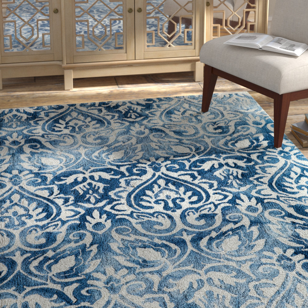 House Of Hampton Sloat Hand Hooked Blue White Rug Reviews Wayfair