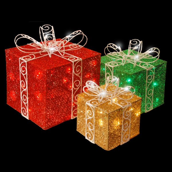 The Holiday Aisle 3 Piece Pre Lit Sisal Gift Box Lighted Display Reviews Wayfair