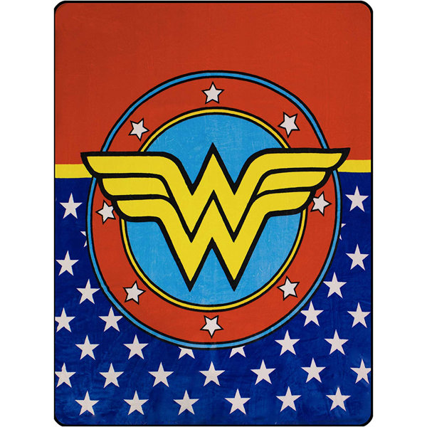 Licensed DC Comics Wonder Woman Shield Royal Plush Queen Size Flannel Blanket 