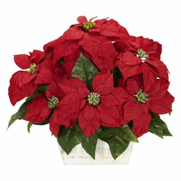Beaupretty Red Poinsettia Plant LED Lighted Artificial Potted Poinsettia Flower Christmas Poinsettia Plant for Holiday Party Centerpiece Table Decor