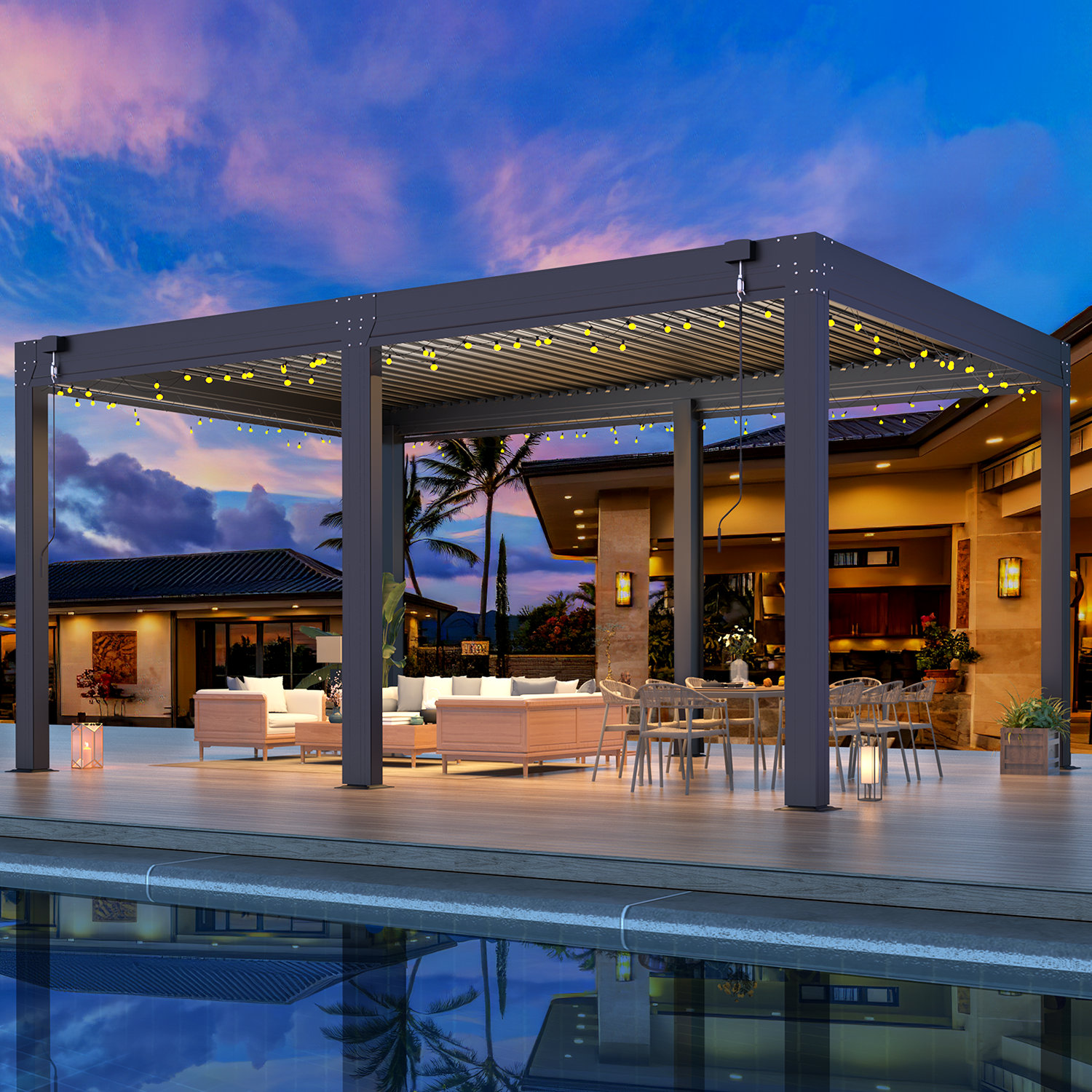 JoyHousey 12 Ft. W x 16 Ft. D Aluminum Pergola with Canopy Wayfair