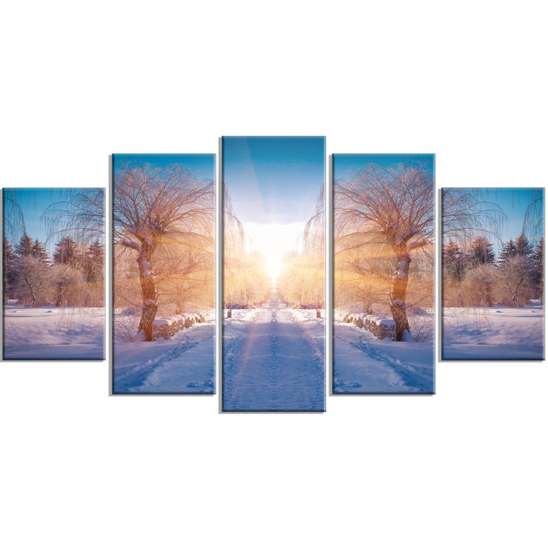 Designart Winter Landscape In City Park 5 Piece Photographic