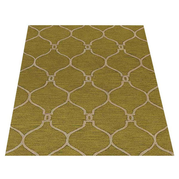 Everly Quinn Leevell Geometric Handmade Tufted Wool Green Area Rug Wayfair