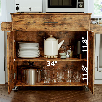 Loon Peak® Kitchen Island With Storage, Rolling Kitchen Island On Wheels With Storage Cabinet, Drawer, Spice Rack, Towel Rack, Kitchen Cart Island Table For Kitchen, Vintage Brown