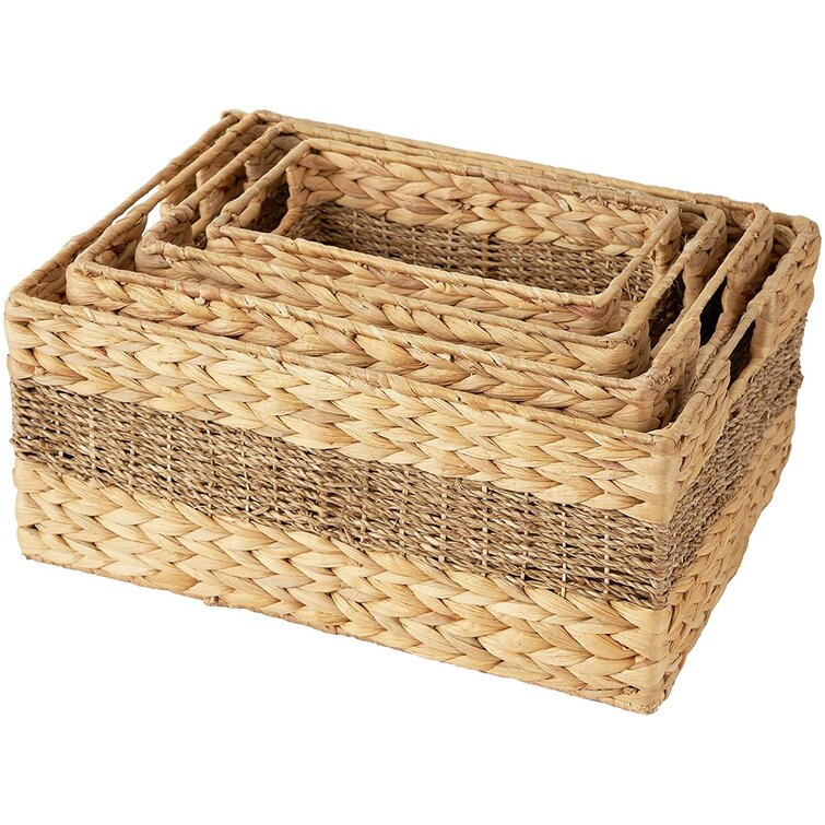 Rectangle Natural Handmade Straw Storage Box Seagrass Basket Desktop Container 