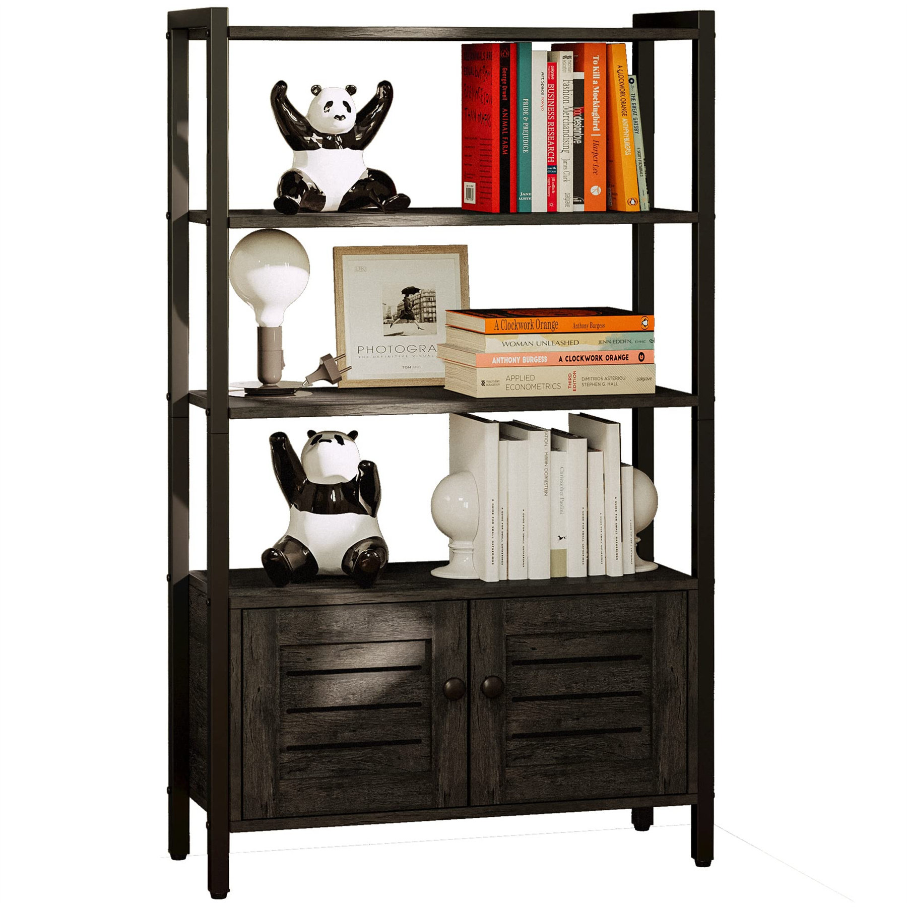 3-Shelf Bookcase w/ Doors Bookshelf Storage Cabinet Shelf Furniture Home Office