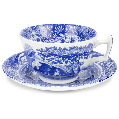 (Broken) Spode Blue Italian Teacup & Saucer 7 Oz