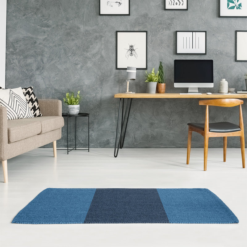 East Urban Home Striped Lake Blue White Area Rug Wayfair