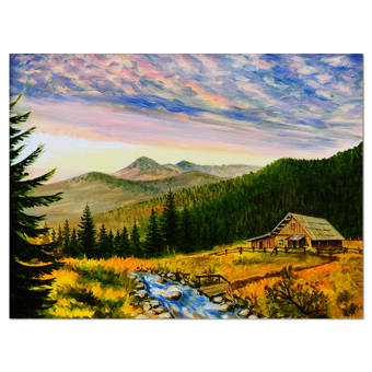 Designart Sunset In Mountains Landscape Painting Print On Wrapped