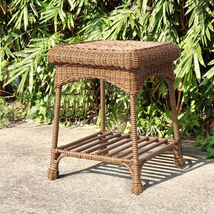 Outdoor Rattan Wicker Side Tables Rattan Steel Aura Outdoor Small Patio End Table with 1.9 Inch Umbrella Hole Umbrella Base Table