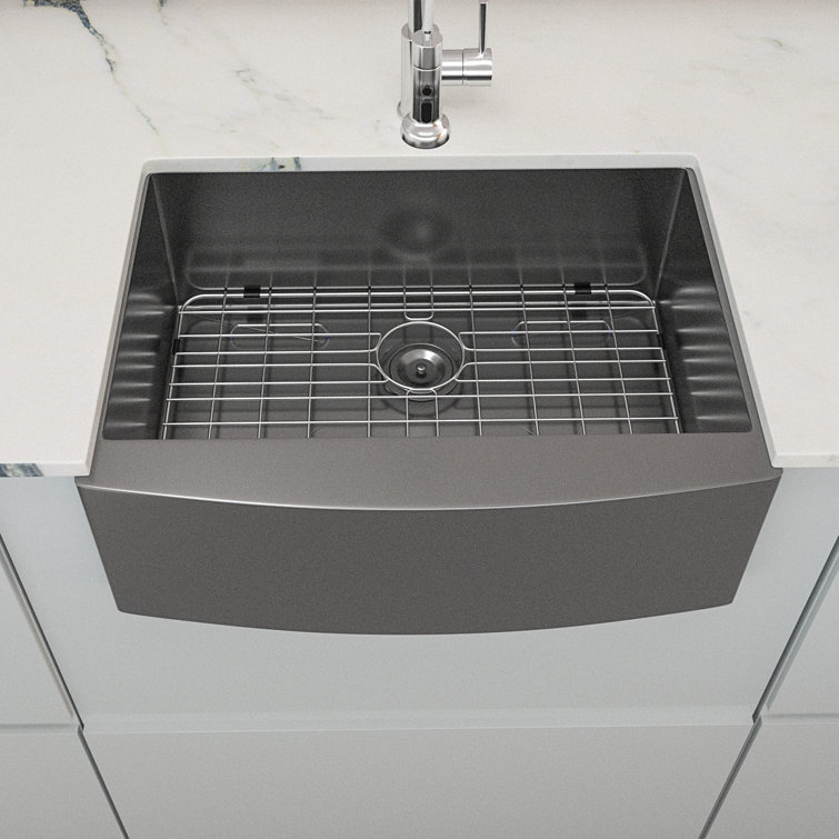 24 Inch Farmhouse Kitchen Sink Gunmetal Black Apron Front 16 Gauge  Stainless Steel Deep Single Bowl Kitchen Farm Sinks