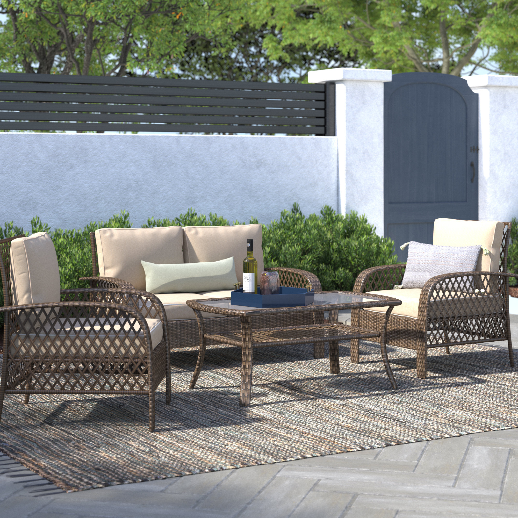 Beachcrest Home Tribeca 4 Piece Rattan Sofa Seating Group With Cushions Reviews Wayfair