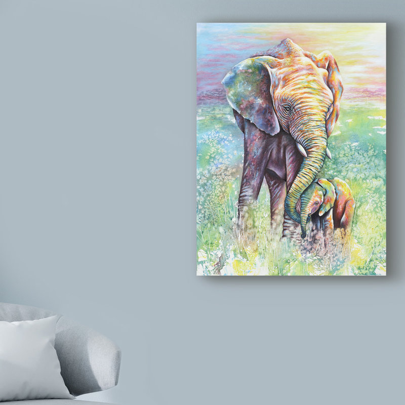 Winston Porter Mother Baby Elephant Rainbow Colors Acrylic