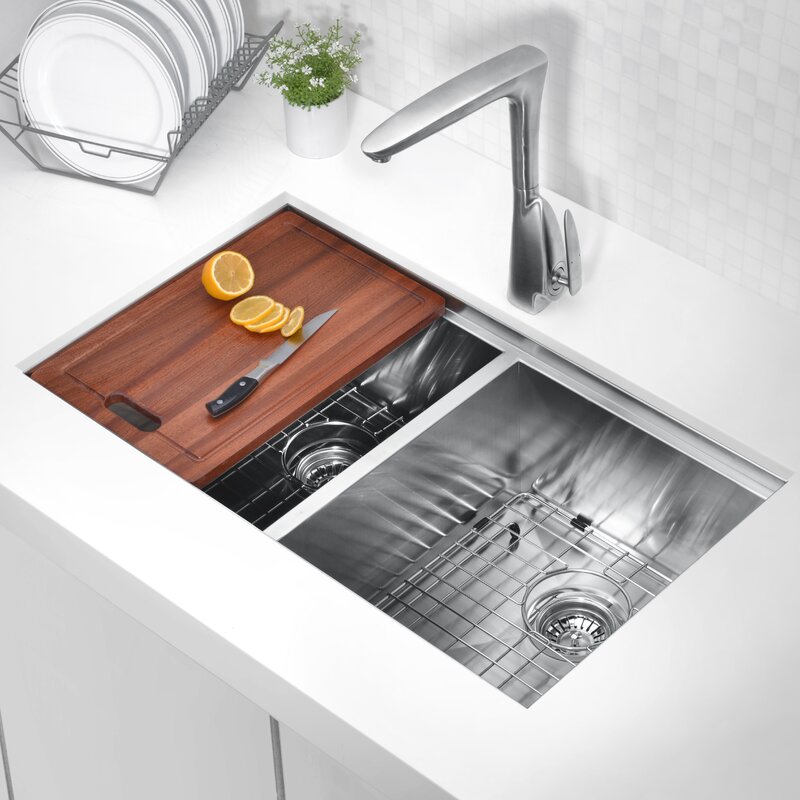 Aegis 33 L X 19 W Double Basin Undermount Kitchen Sink With Cutting Board And Colander