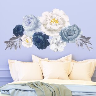 NEW Blue Purple Fairy Flower Stems 30”x20” Sketched Wall Art Decor Decal Sticker 