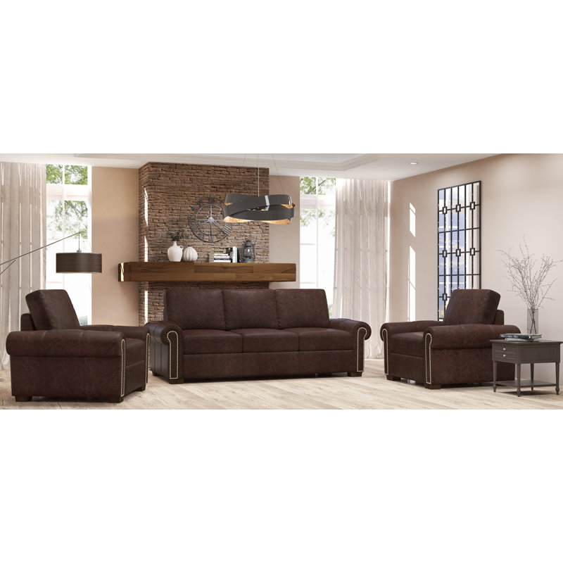 Westland And Birch Burke 3 Piece Leather Living Room Set Wayfair