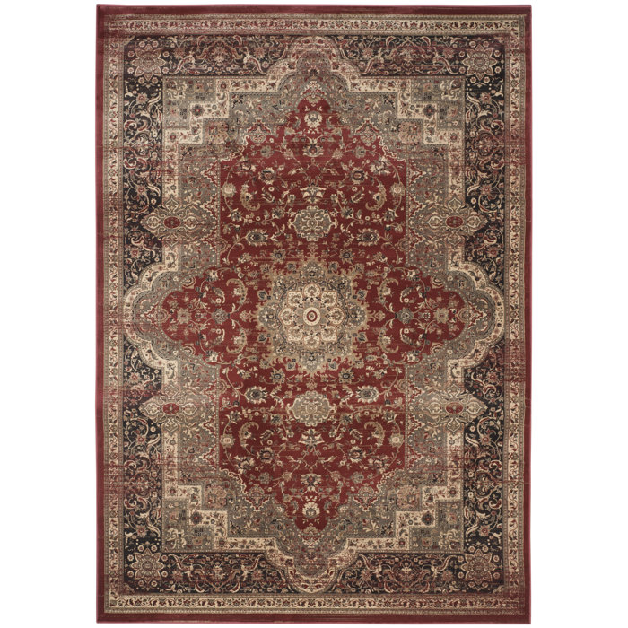 Vintage Rust Red Black Beige Gray Area Rug Vintage Rust Red Black Beige Gray Area Rug