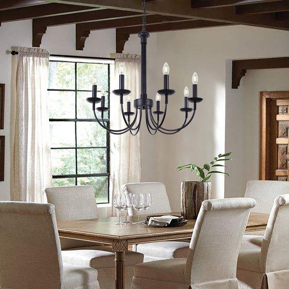 Gracie Oaks 8-Light Farmhouse Chandelier Matte Black Pendant Lighting ...