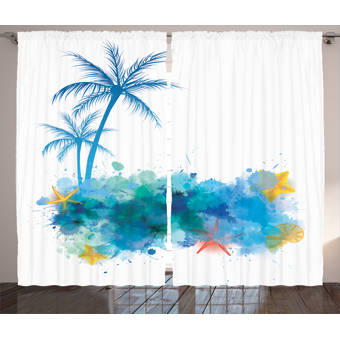 East Urban Home Abstract Seashell Nautical Room Darkening Rod Pocket Curtain Panels Wayfair