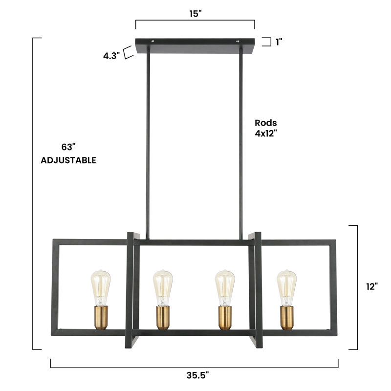 Barkingside 4 Light Kitchen Island Linear Pendant