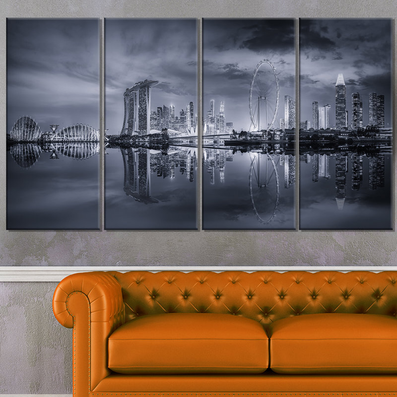 Designart Black And White Singapore Skyline Photographic Print