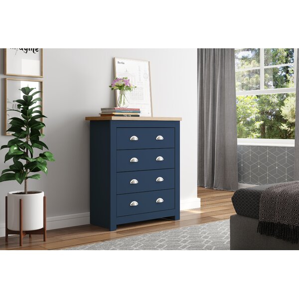 Cobblefield 4 Drawer Chest Navy Blue Oak Effect