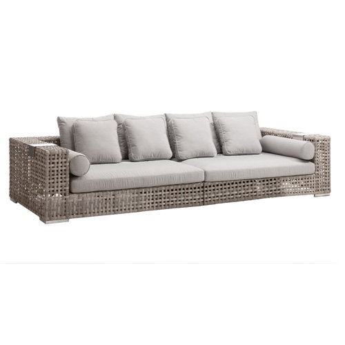 Sitzhocker Lounge-Set 4x Poly-Rattan Hocker Korfu 36x40cm schwarz Kissen grau