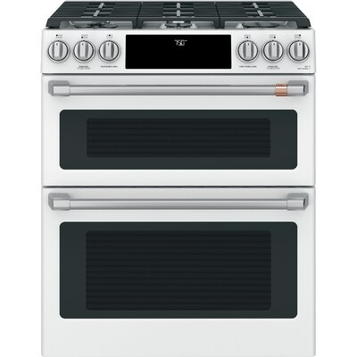 Caf 30" 7 cu ft. Slide-in Gas Range with Griddle Finish - Hardware Finish: Matte White - Brushed Stainless