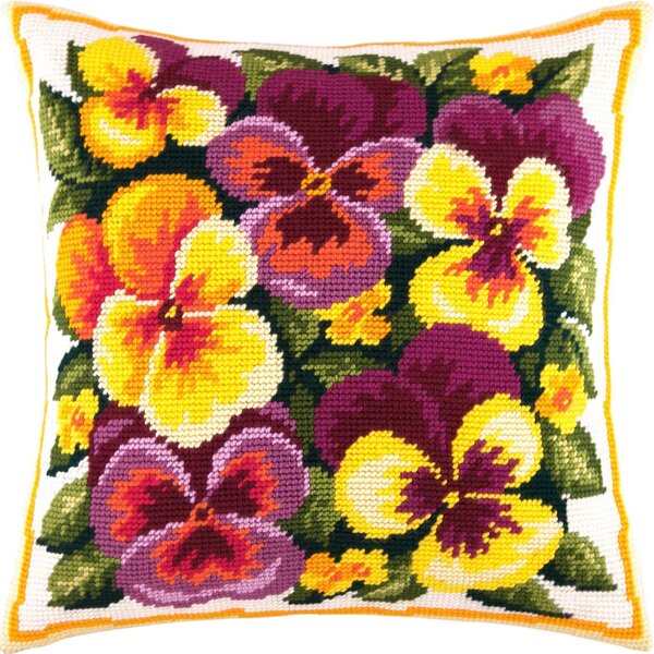 Printed Tapestry Canvas Throw Pillow 16×16 Inches Needlepoint Kit European Quality Turkish Tulips 