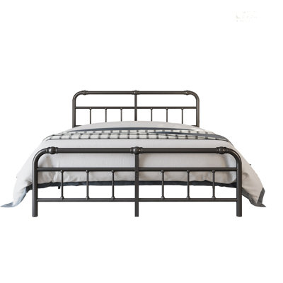 Amylia Heavy Duty, Anti-Sway, 14” Iron Bed, Head and Footboards, Artistic Steel Pipe Molding