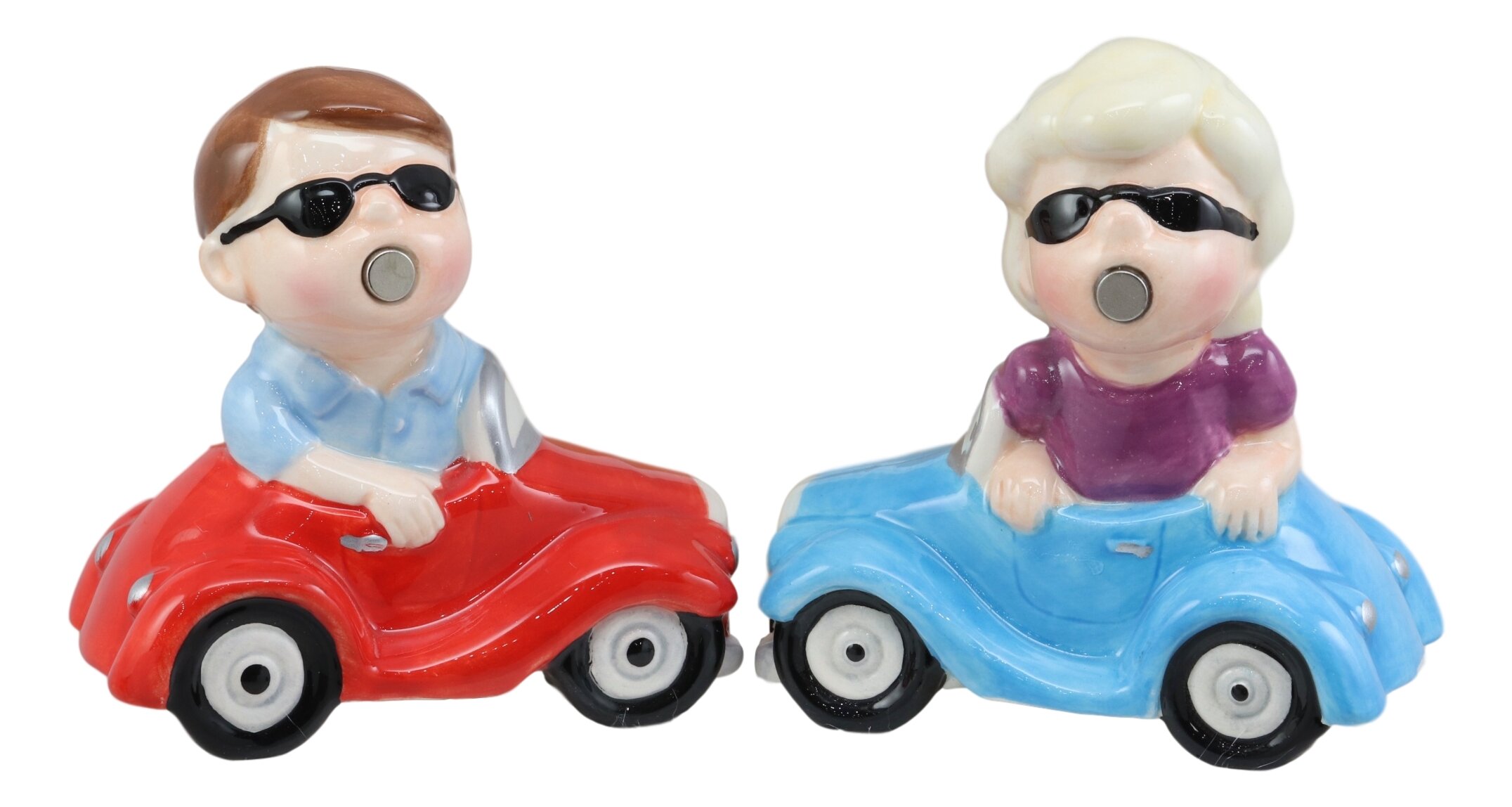 Love You Valentines Couple Kissing In Cars Magnetic Salt And Pepper Shakers Set
