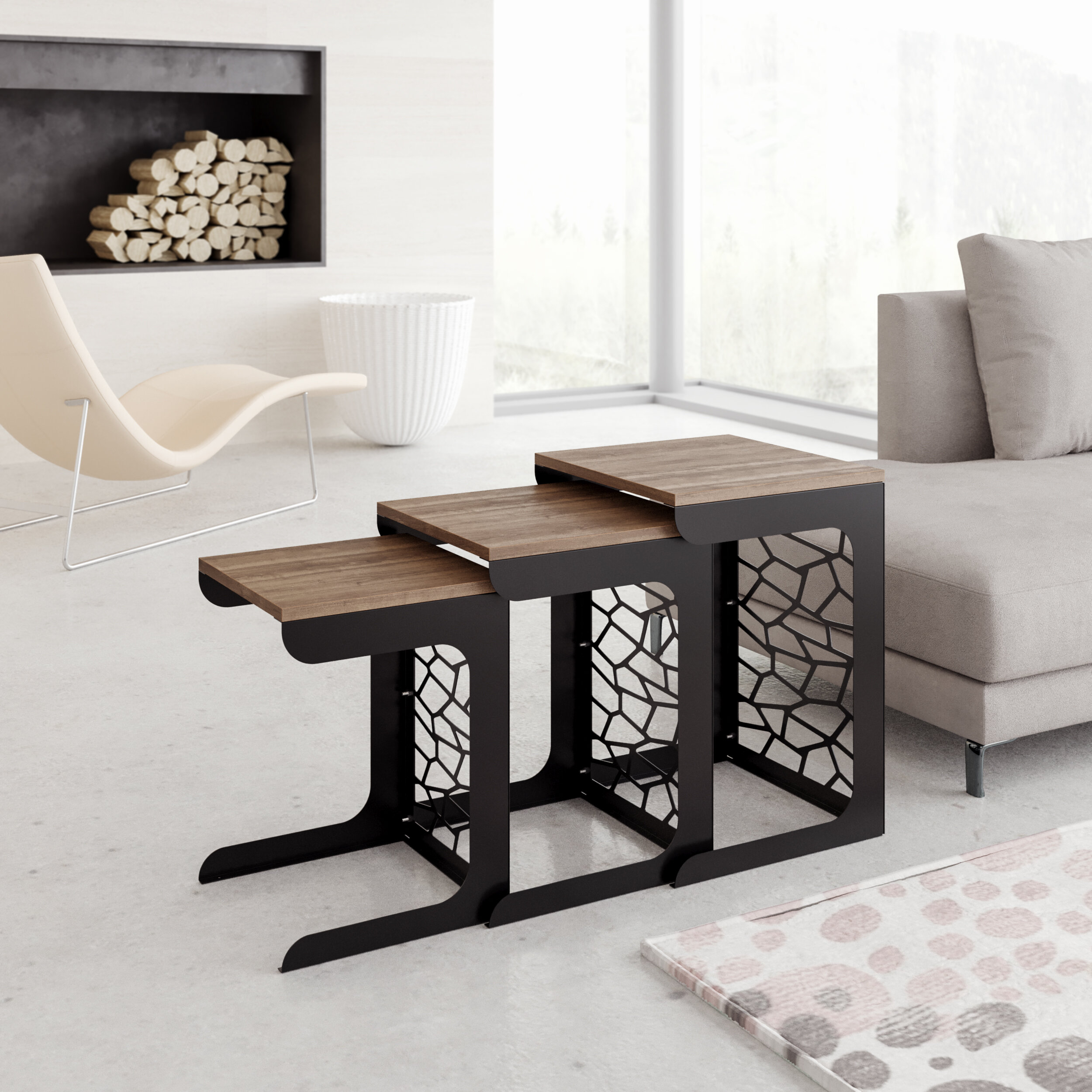Coaster Home Furnishings Triangle Base Natural and Matte Black 3-Piece Nesting Table Set