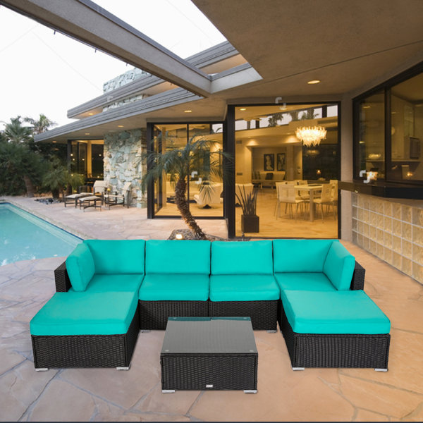 Latitude Run® 7-piece Patio Sectional Sofa W/ Ottomans ...