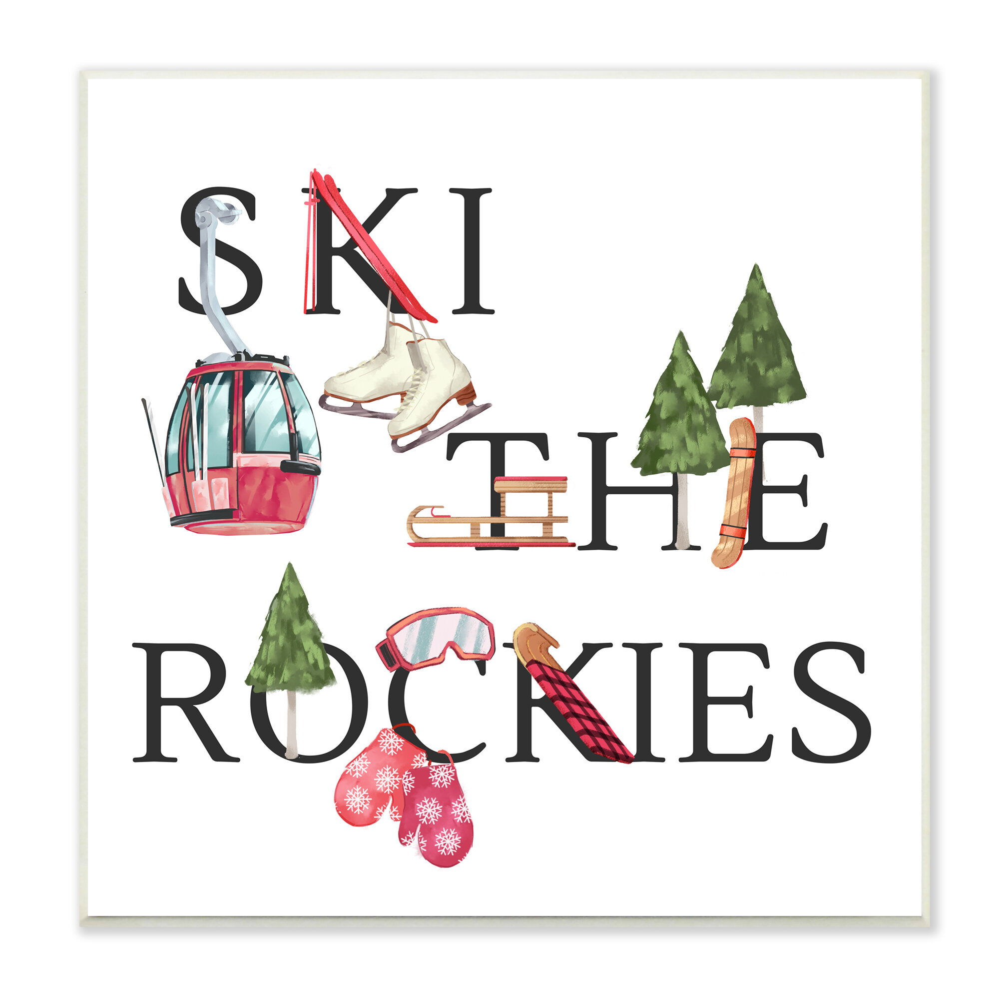 17 x 17 Red Stupell Industries Ski The Rockies Winter Seasonal Sports Phrase Designed by Ziwei Li Canvas Wall Art