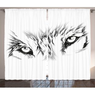 White Wolf Curtains Safari Wild Animal Print Curtains for Bedroom Living Room for Kids Boys Teens Wildlife Style Windows Drapes Black Hypoallergenic Microfiber Room Decoration,38 X 45 Inch,2 Panels 