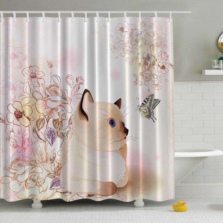 InterestPrint Bathroom Shower Curtain 60in x 72in with cute cats with flowers pattern 