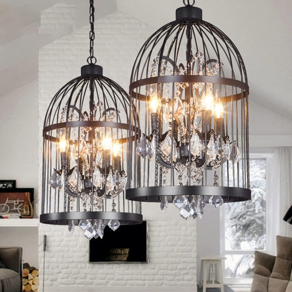 chandelier with birds and crystals