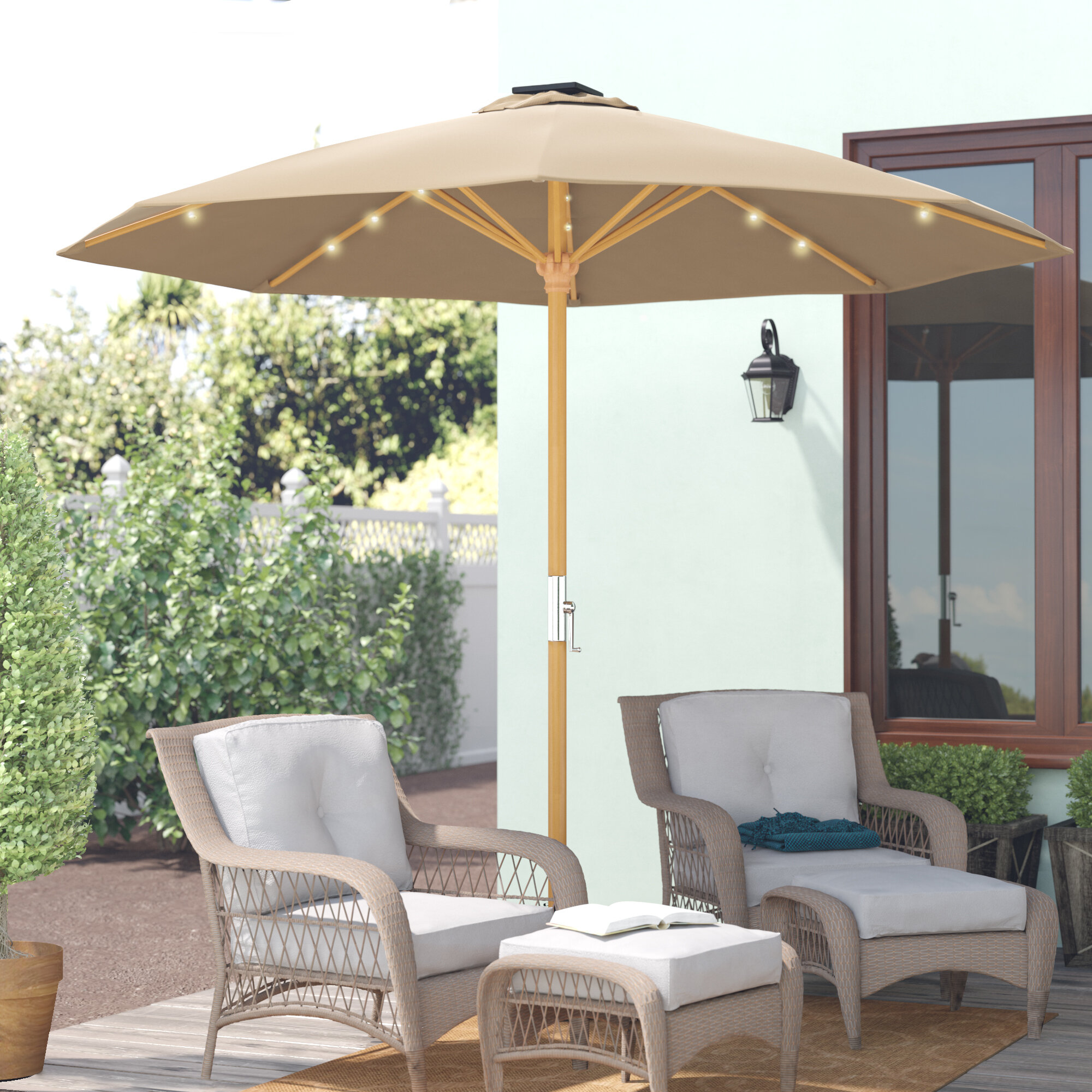 Winston Porter Junkins Wood Frame Patio 9 Market Umbrella Wayfair