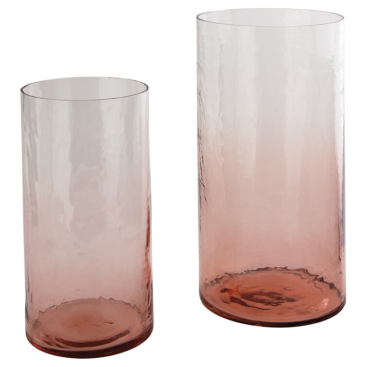 Studio 55D Pink and Clear 12 High Cylinder Glass Decorative Vase 