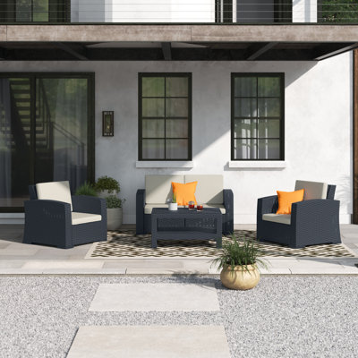 Mcchesney 4 Piece Rattan Sofa Seating Group with Cushions