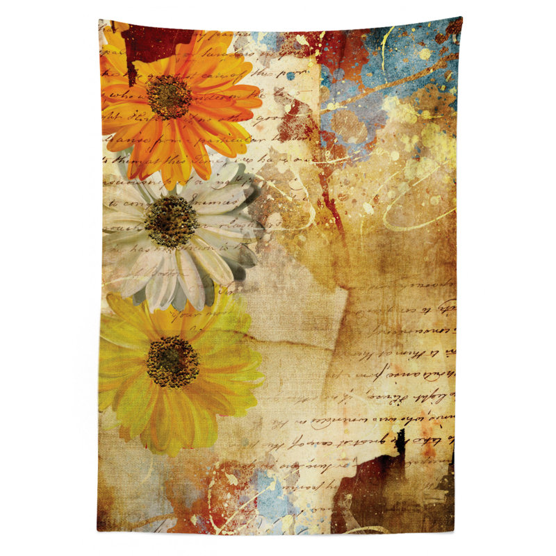 East Urban Home Ambesonne Grunge Tablecloth Flowers Lettering