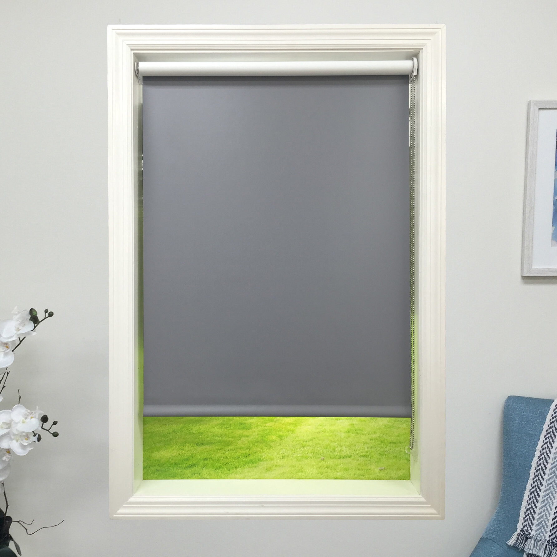 Indoor Blockout Window Roller Blind Textured Charcoal Linen 90 x 240cm Blackout 