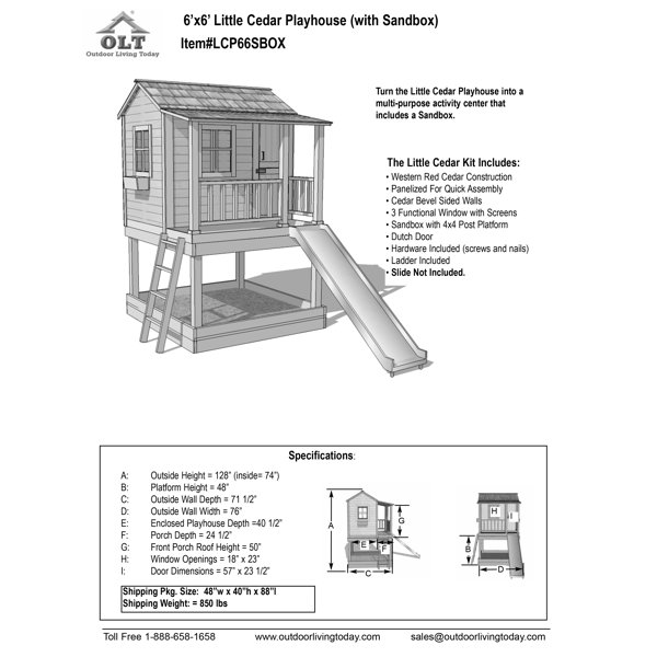 little cedar playhouse with sandbox