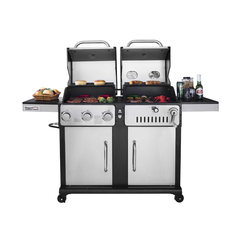 Royal Gourmet Durable 3 Burner Propane Gas And Charcoal Grill Wayfair Durable 3 Burner Propane Gas And Charcoal Grill