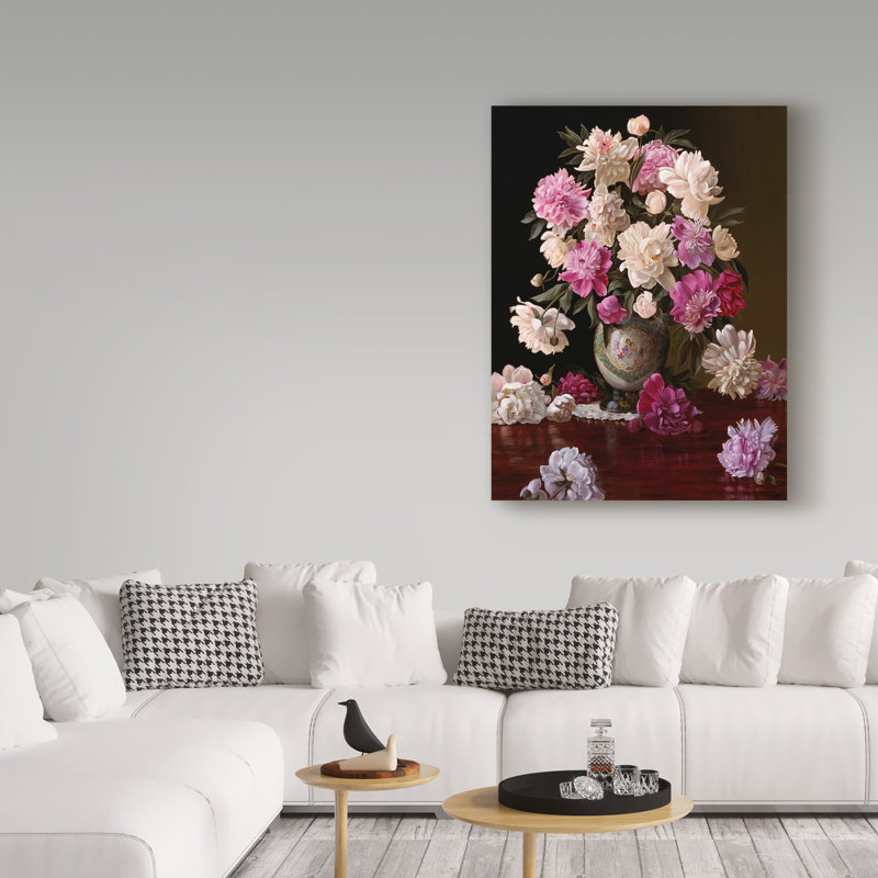 Charlton Home Peonies In A Japanese Vase Acrylic Painting Print