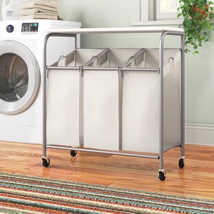 Folding Metal Laundry Cart With Wheels Removable Basket Storage Shelf Hamper New 