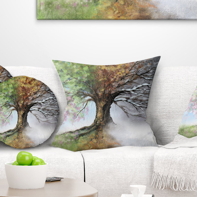 East Urban Home Tree Painting Tree With Four Seasons Throw Pillow